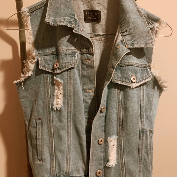 Love Tree distressed denim vest, S - Picture 2 of 3